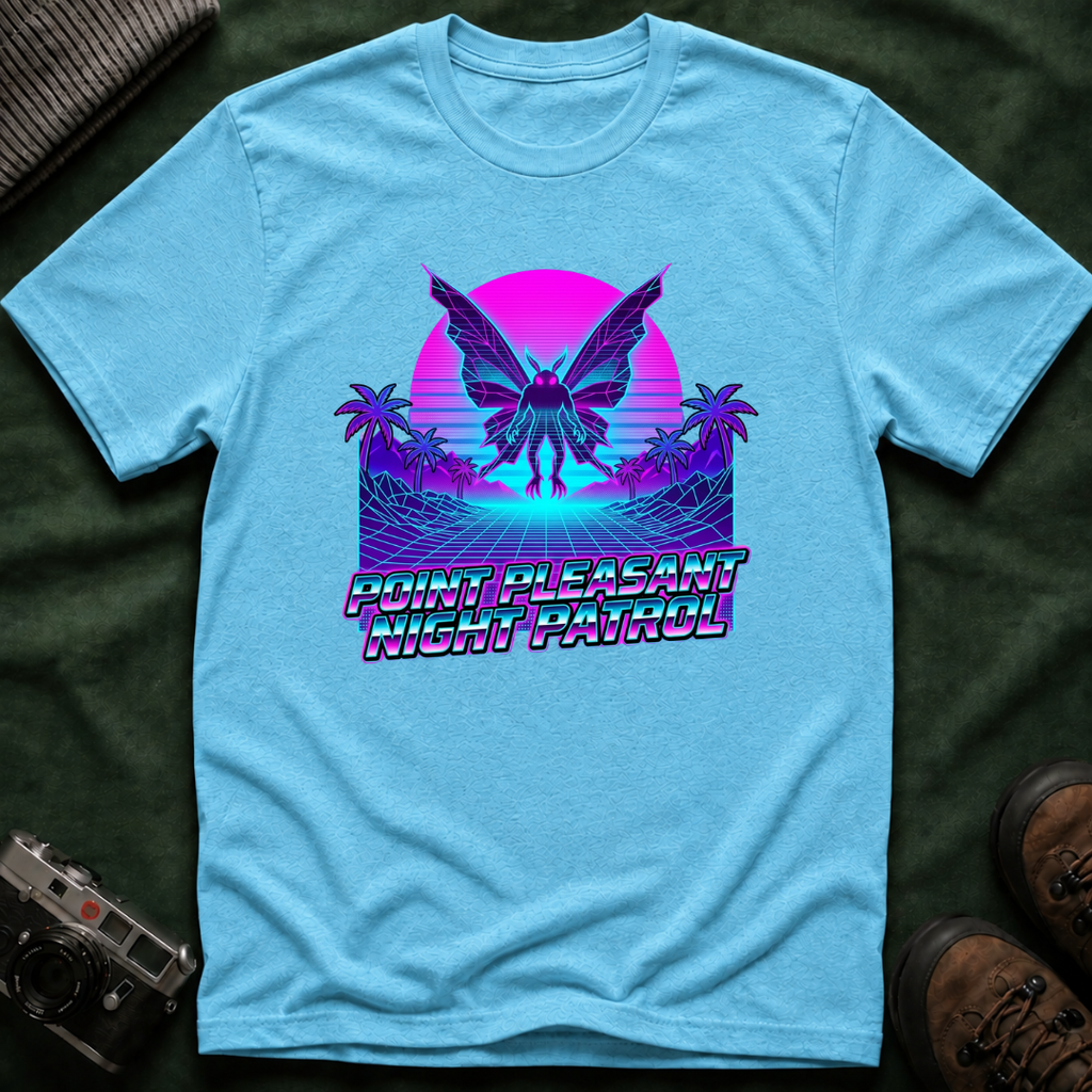 Mothman Retro Sunset T‑Shirt — Neon 80s Vaporwave Cryptid Tee
