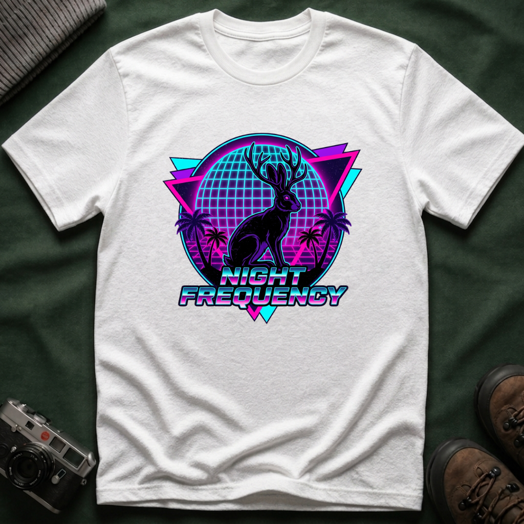 Retro Neon Jackalope T-Shirt — Paranormal Division Vaporwave Tee