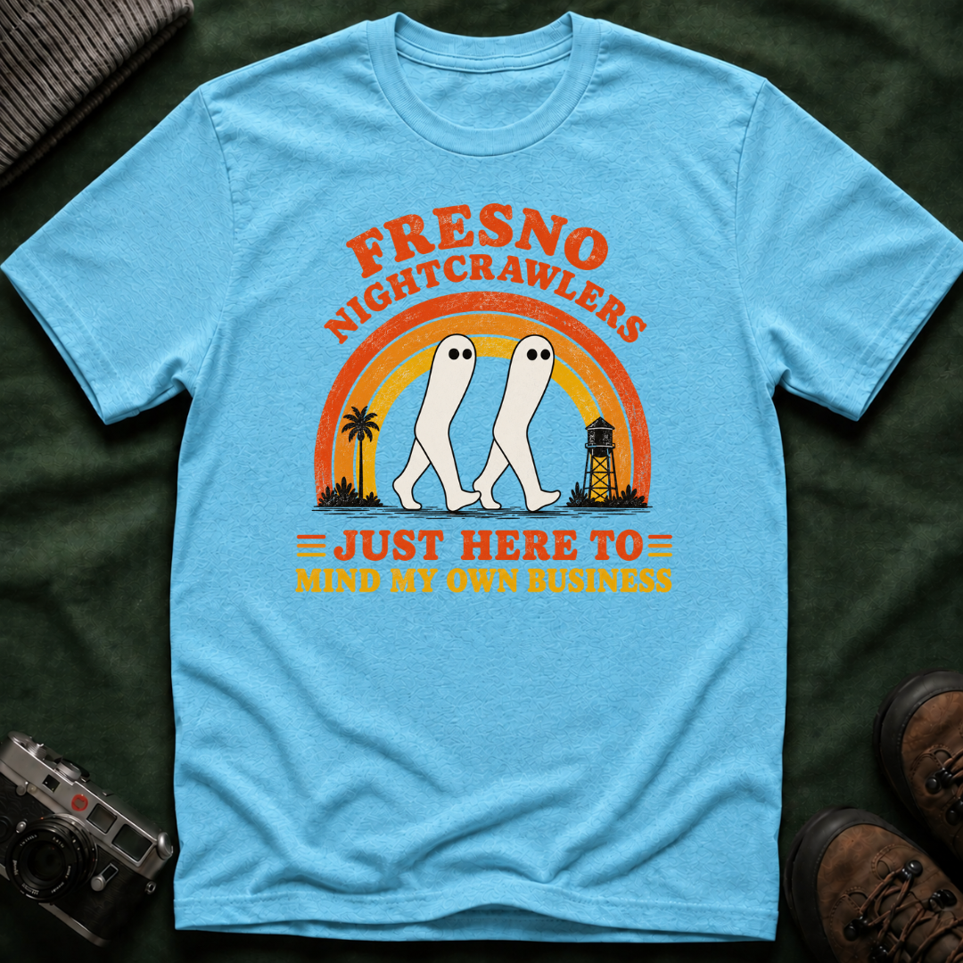 Fresno Nightcrawlers T-Shirt — Retro Cryptid Graphic Tee (“Just Here To Mind My Own Business”)