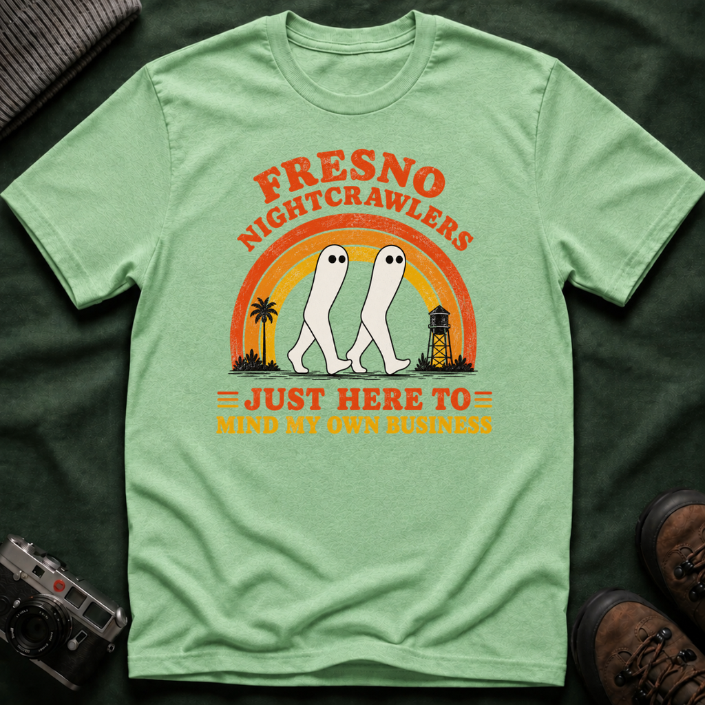 Fresno Nightcrawlers T-Shirt — Retro Cryptid Graphic Tee (“Just Here To Mind My Own Business”)