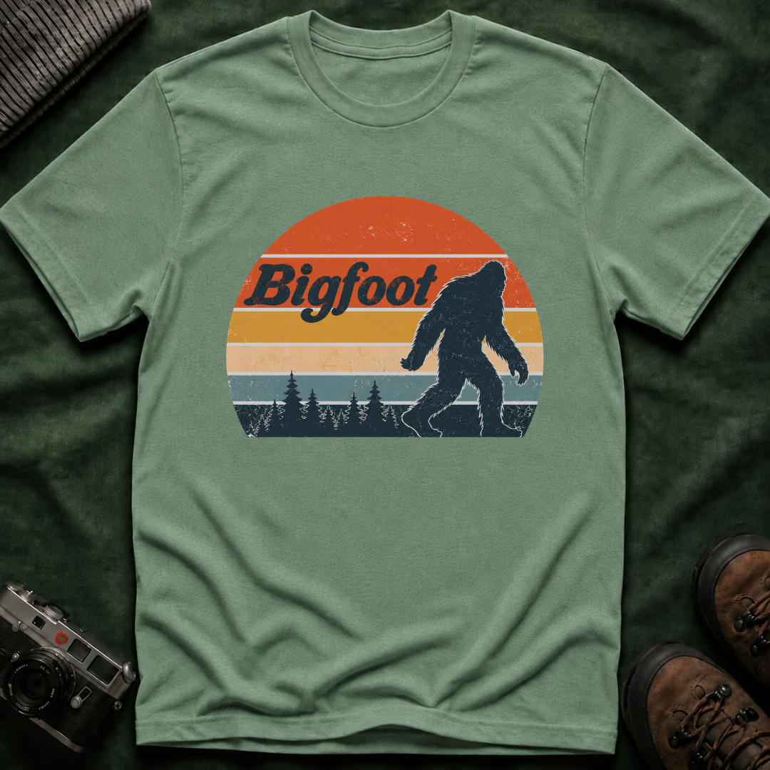 Bigfoot Retro Sunset T-Shirt - Sasquatch Vintage Graphic Tee