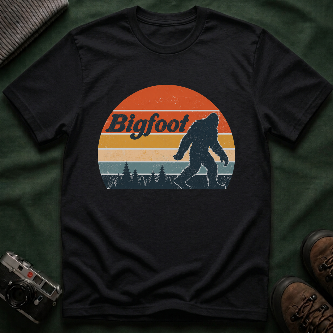 Bigfoot Retro Sunset T-Shirt - Sasquatch Vintage Graphic Tee