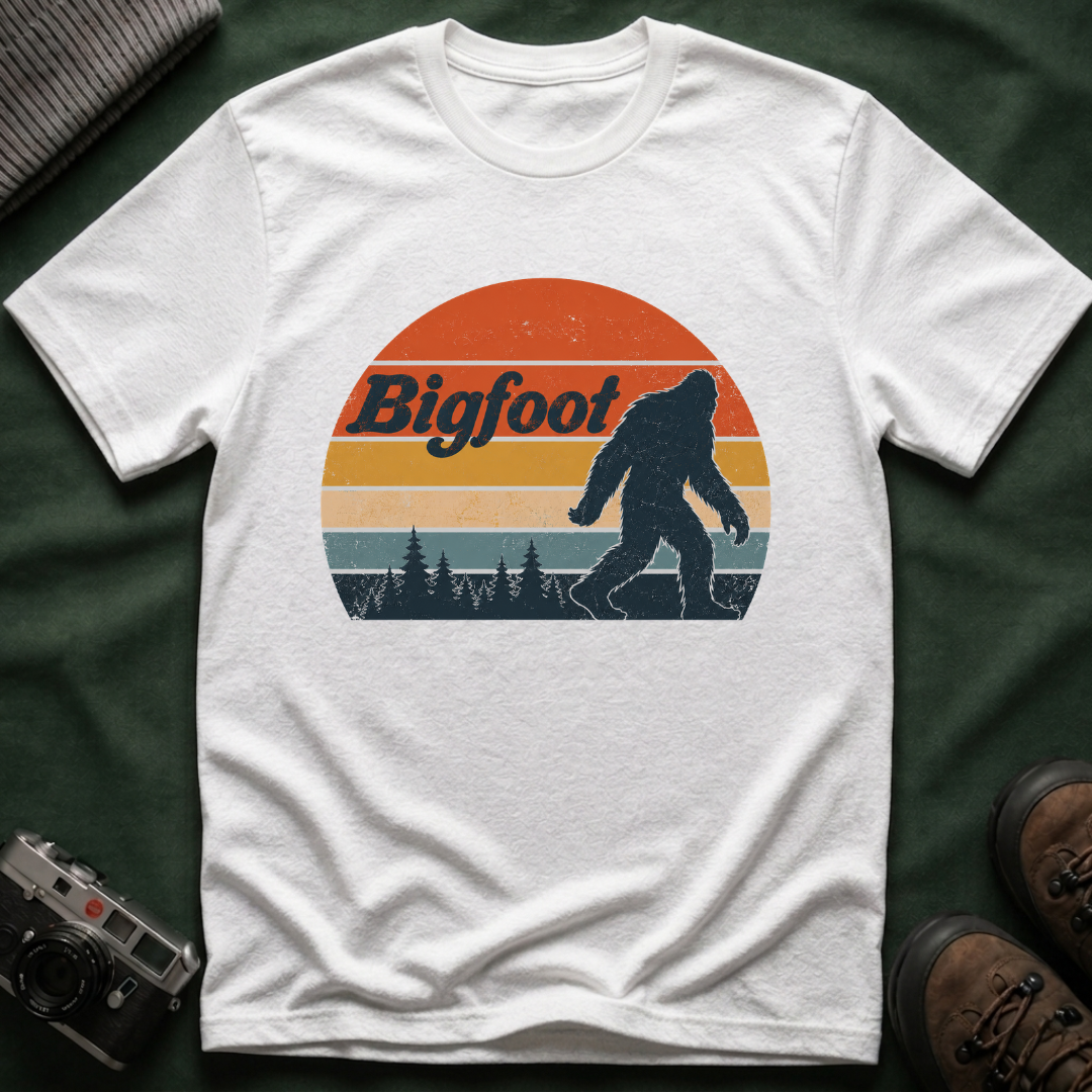 Bigfoot Retro Sunset T-Shirt - Sasquatch Vintage Graphic Tee