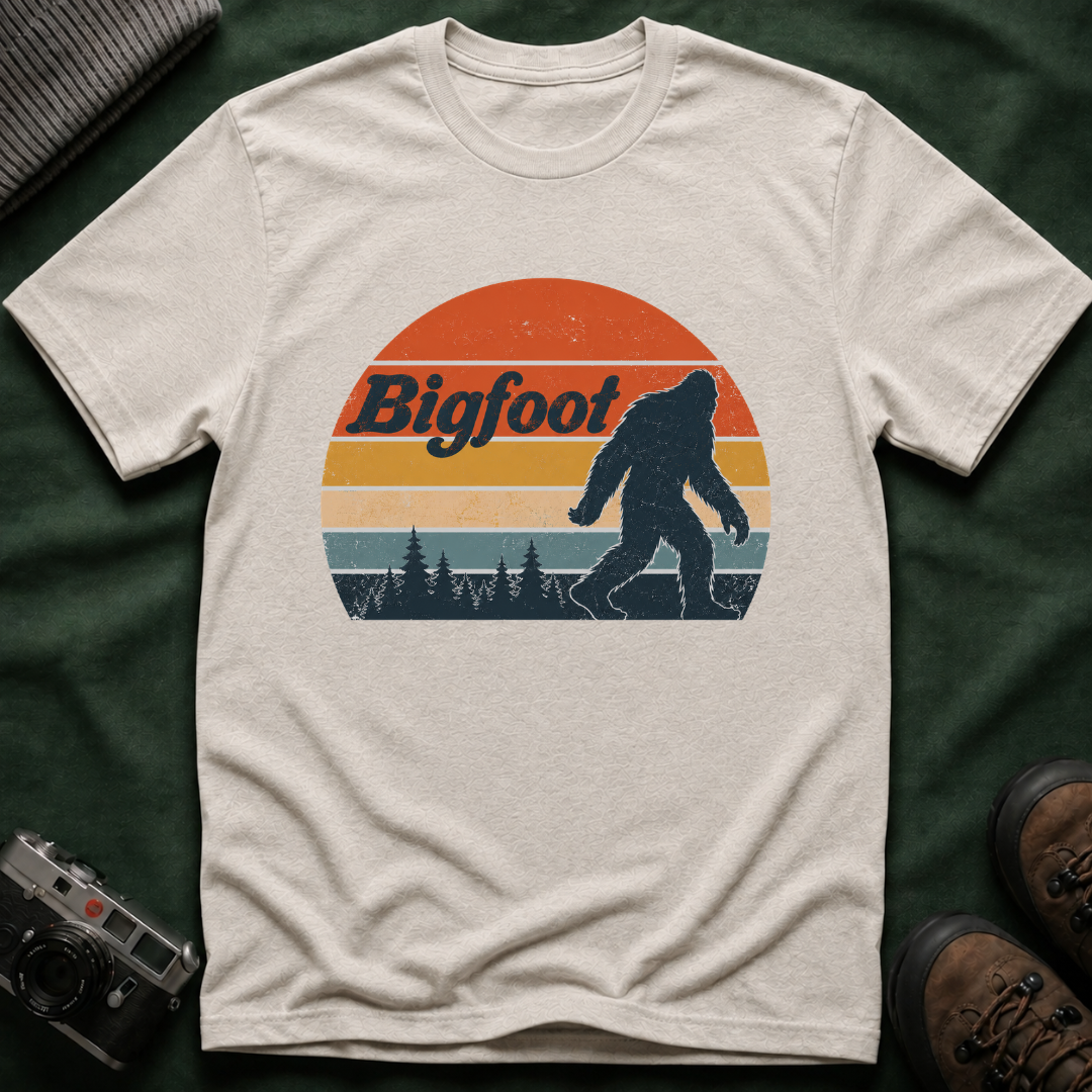 Bigfoot Retro Sunset T-Shirt - Sasquatch Vintage Graphic Tee