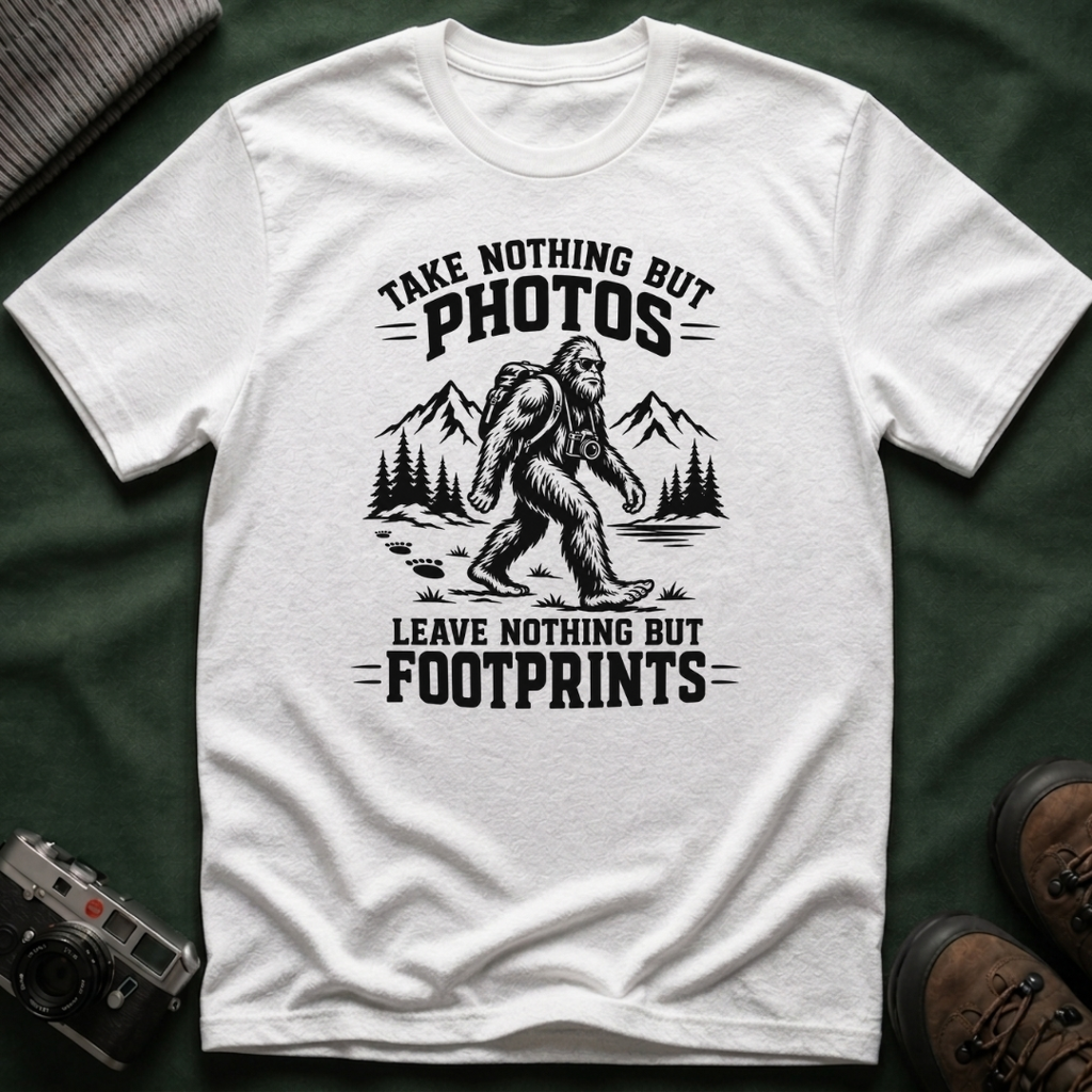 “Take Nothing But Photos, Leave Nothing But Footprints” Bigfoot Adventure Tee