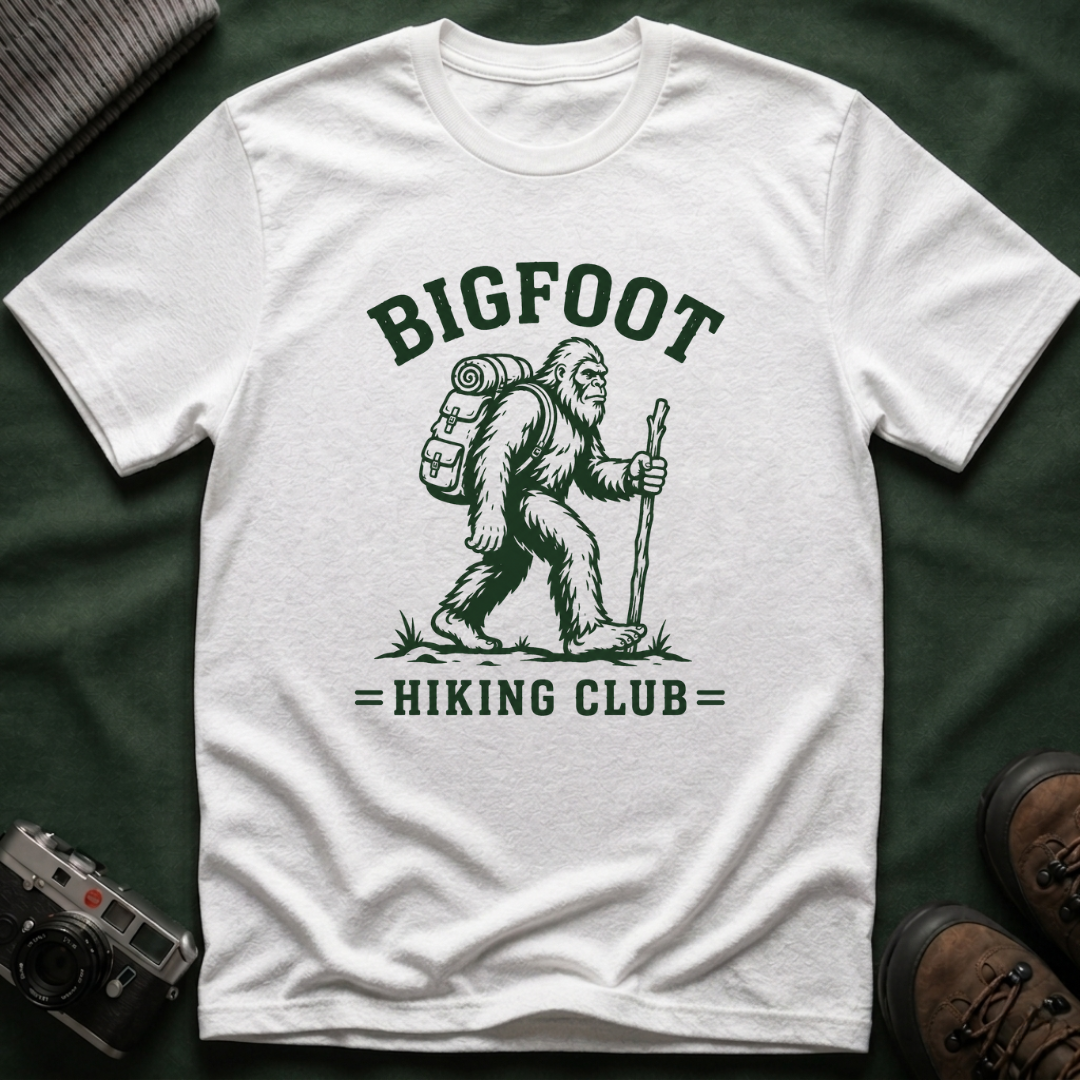 Bigfoot Hiking Club T-Shirt — Vintage Sasquatch Backpacking Tee