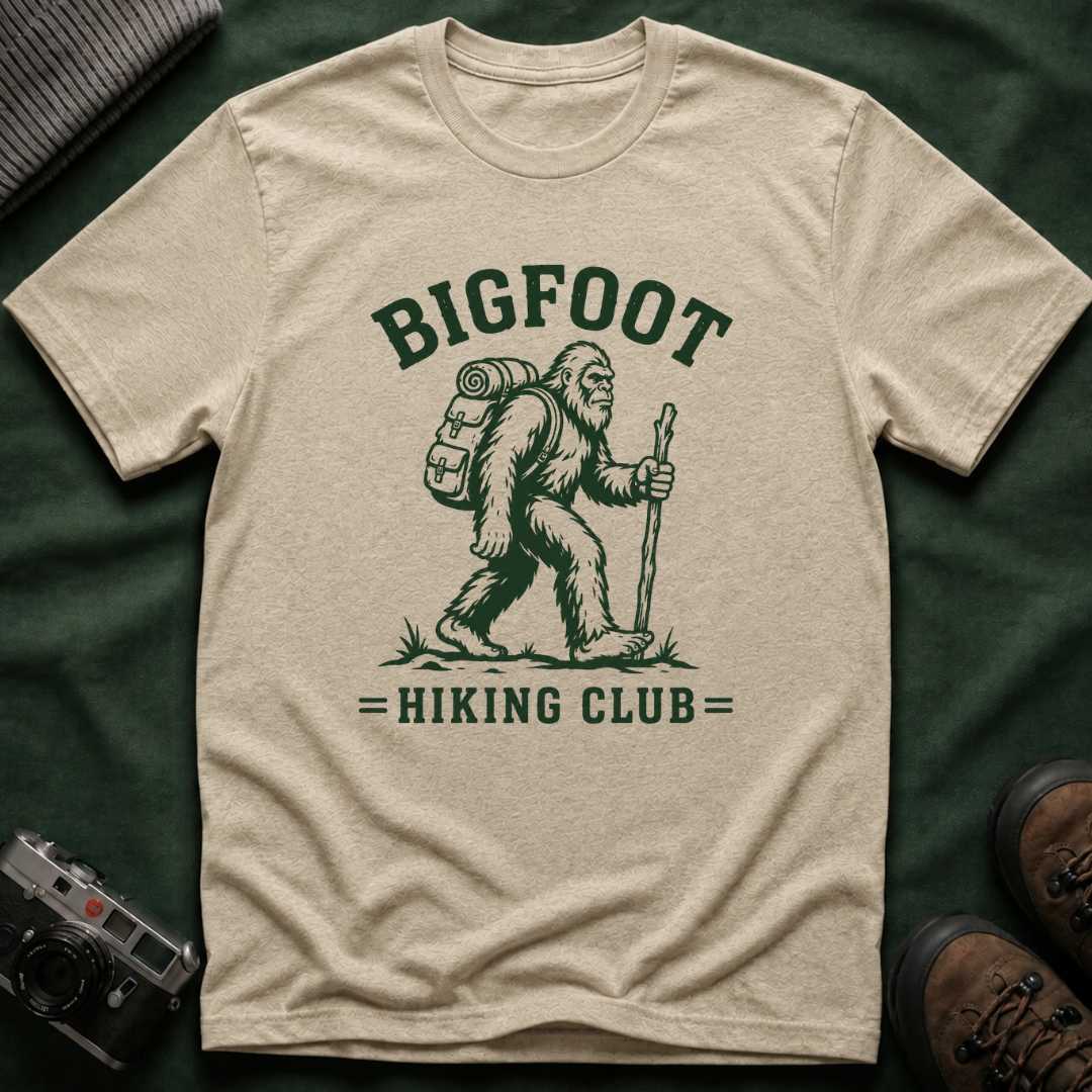 Bigfoot Hiking Club T-Shirt — Vintage Sasquatch Backpacking Tee