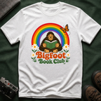 Bigfoot Book Club T-Shirt — Rainbow Reading Sasquatch Tee