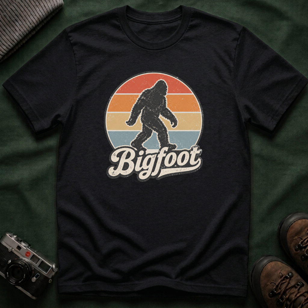 Bigfoot Retro Sunset T-Shirt — Vintage Sasquatch Graphic Tee