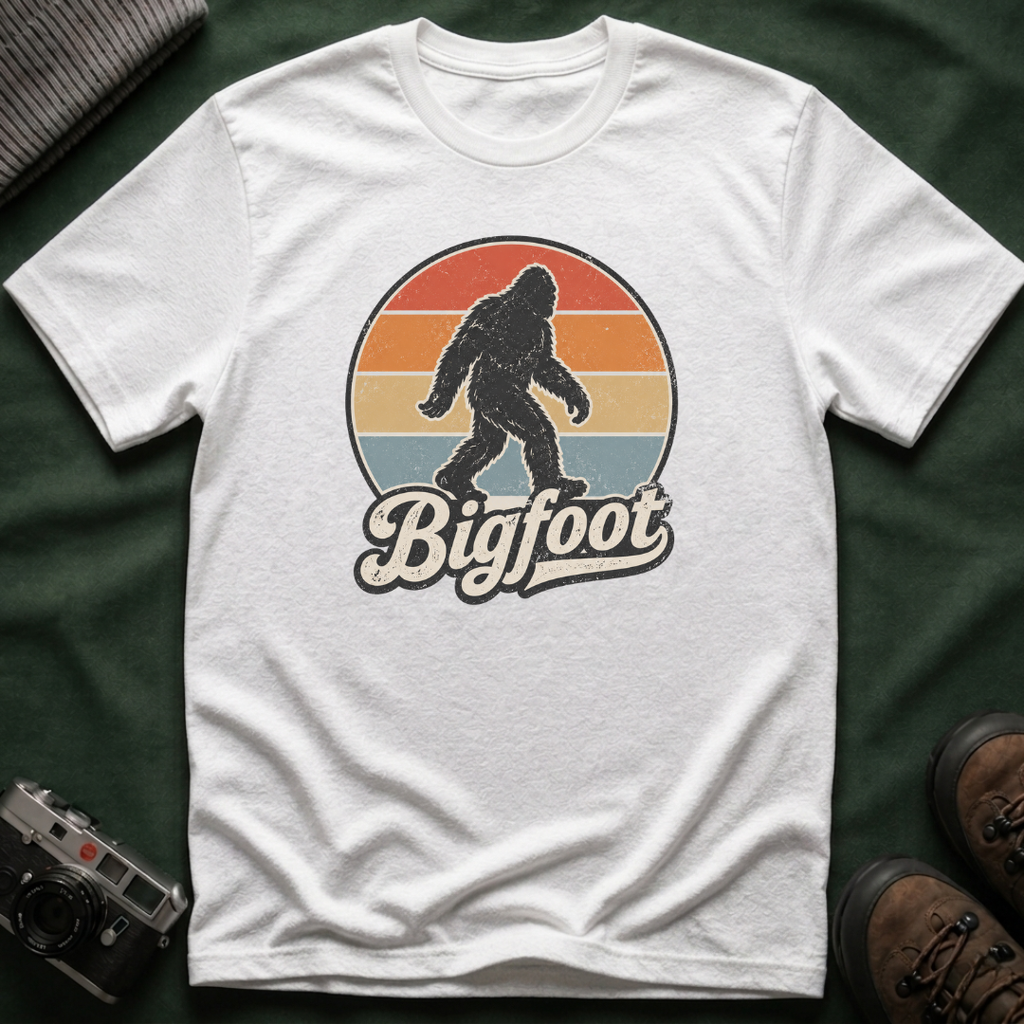 Bigfoot Retro Sunset T-Shirt — Vintage Sasquatch Graphic Tee