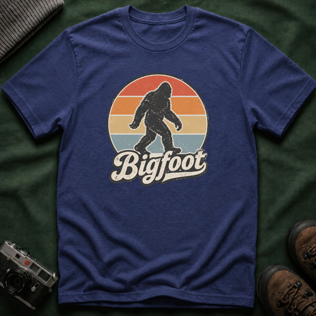 Bigfoot Retro Sunset T-Shirt — Vintage Sasquatch Graphic Tee