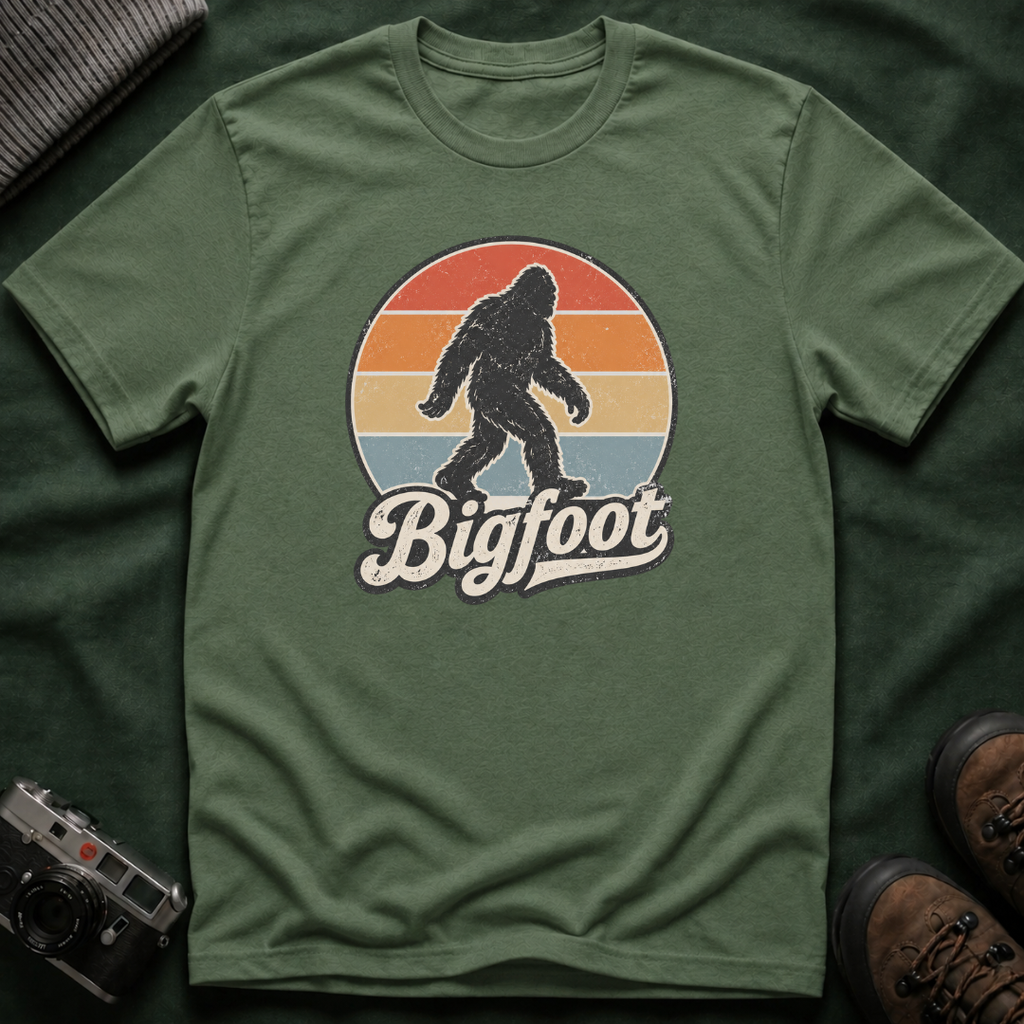 Bigfoot Retro Sunset T-Shirt — Vintage Sasquatch Graphic Tee