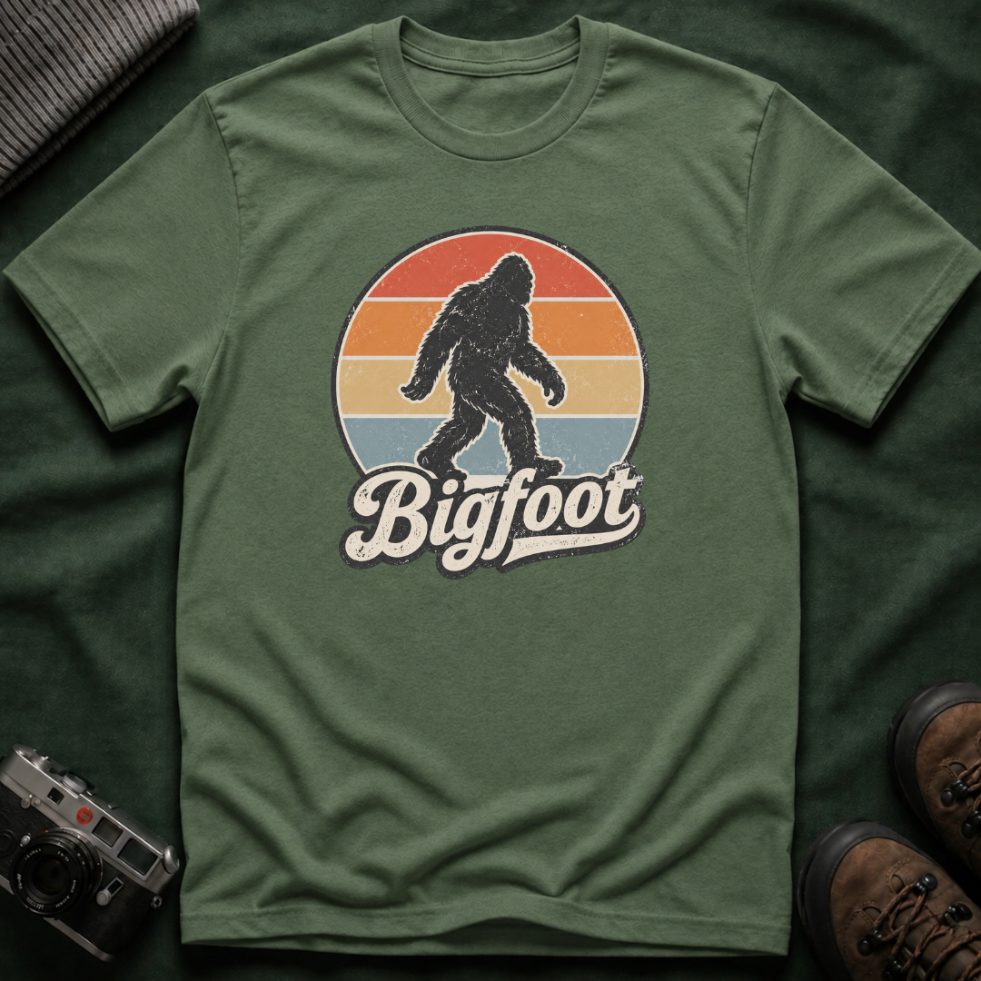 Bigfoot Retro Sunset T-Shirt — Vintage Sasquatch Graphic Tee