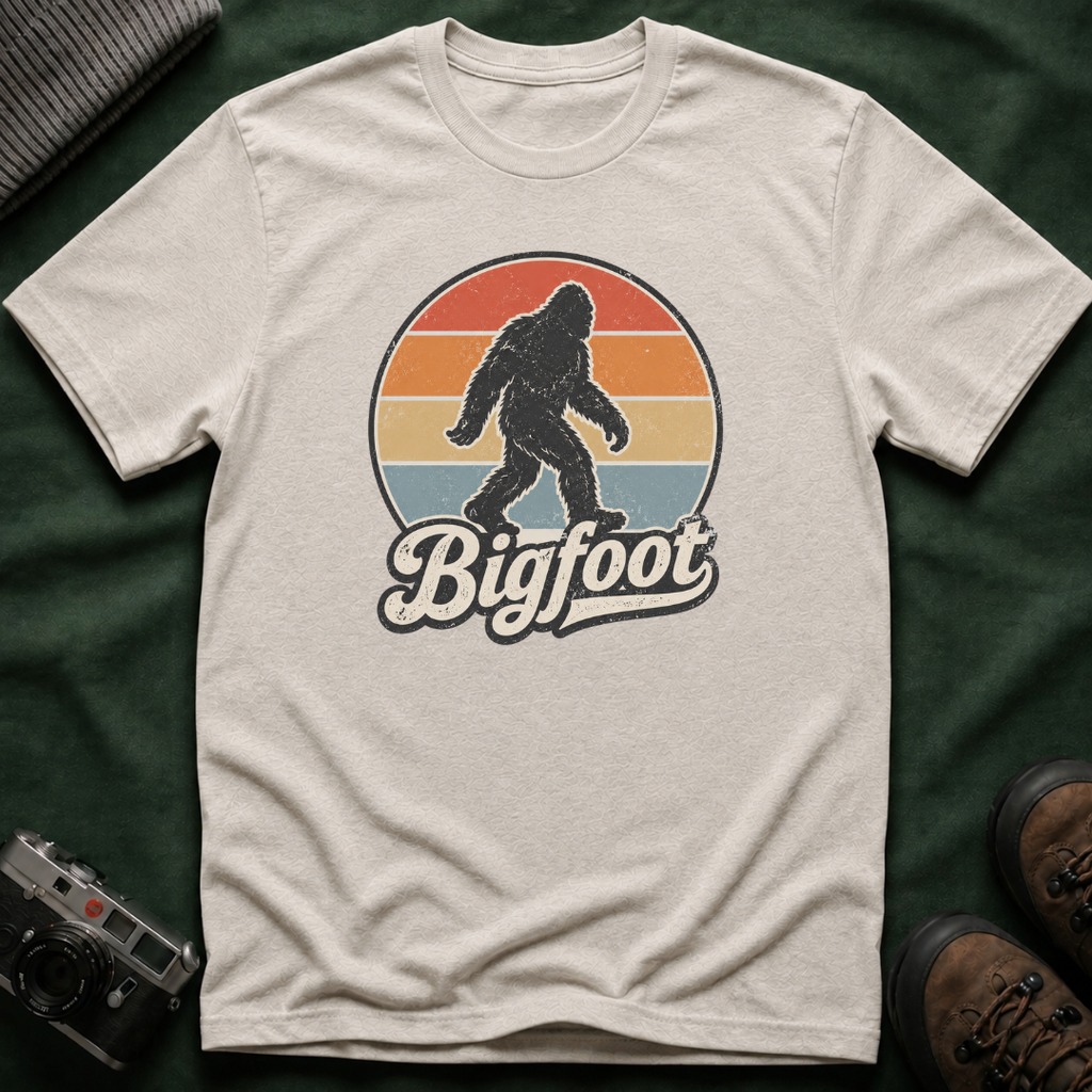 Bigfoot Retro Sunset T-Shirt — Vintage Sasquatch Graphic Tee