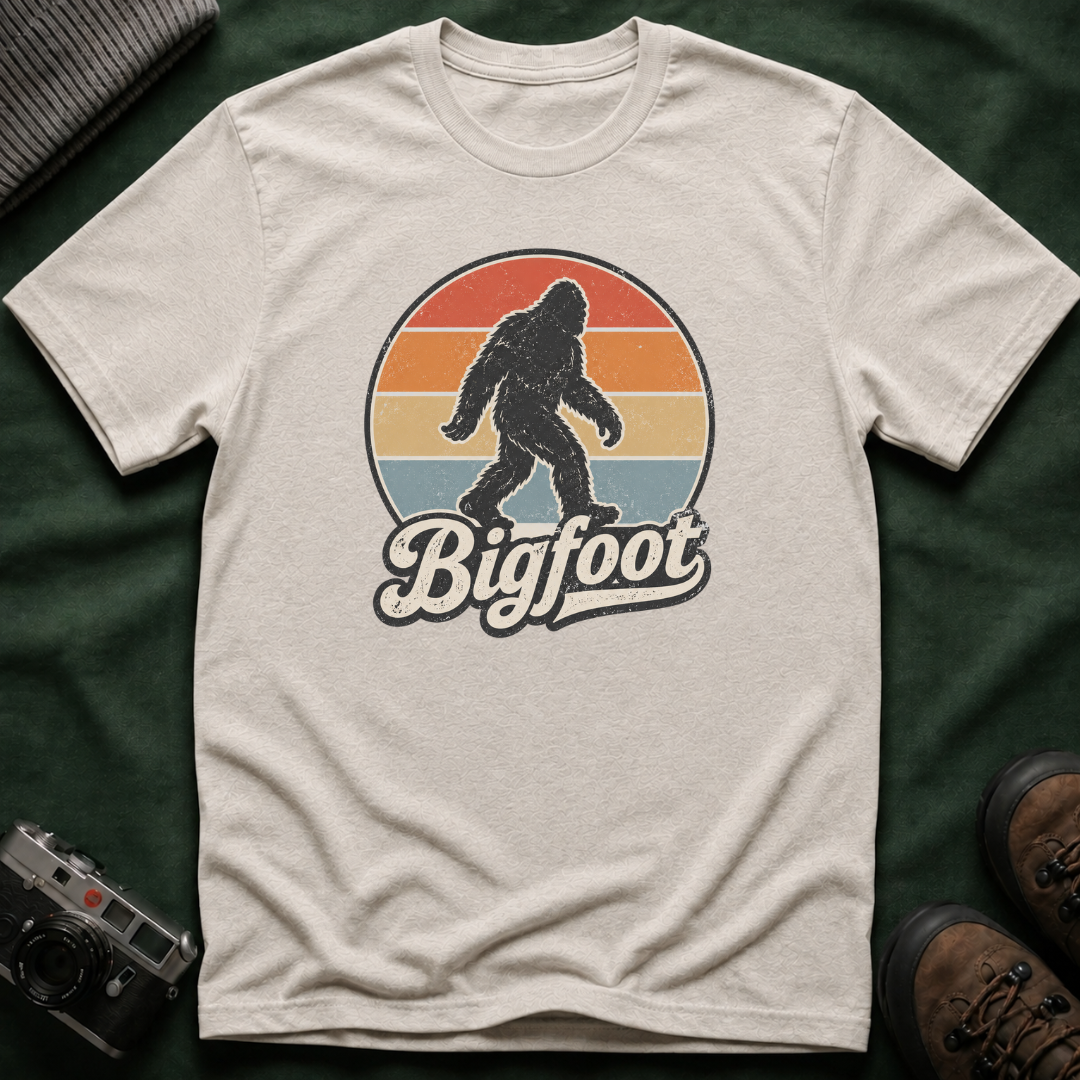 Bigfoot Retro Sunset T-Shirt — Vintage Sasquatch Graphic Tee