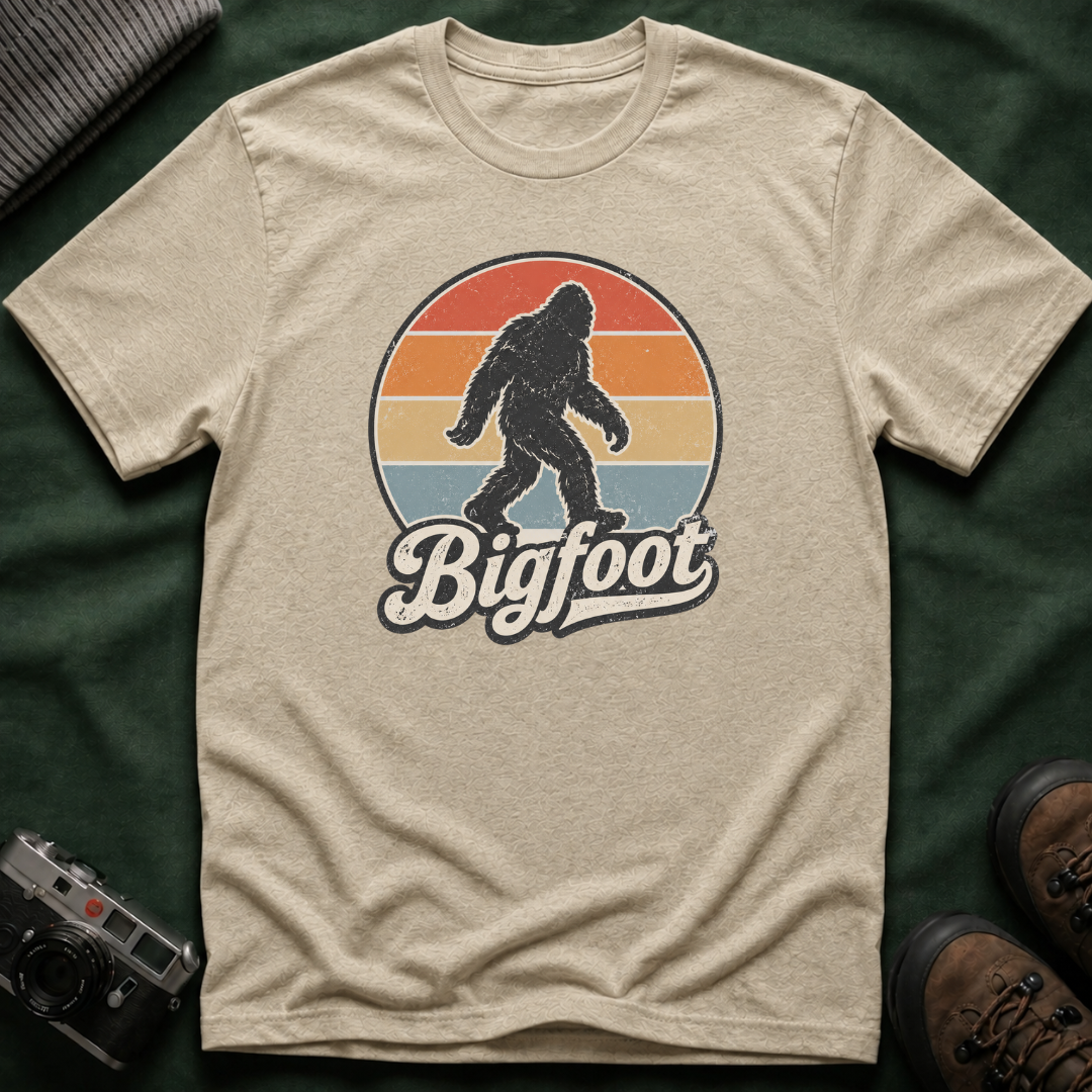 Bigfoot Retro Sunset T-Shirt — Vintage Sasquatch Graphic Tee