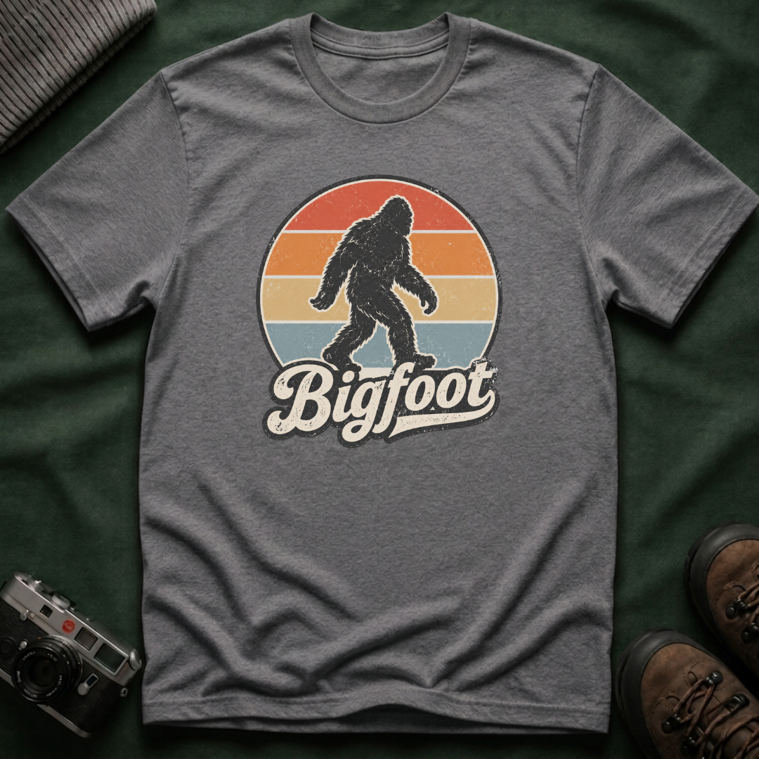 Bigfoot Retro Sunset T-Shirt — Vintage Sasquatch Graphic Tee