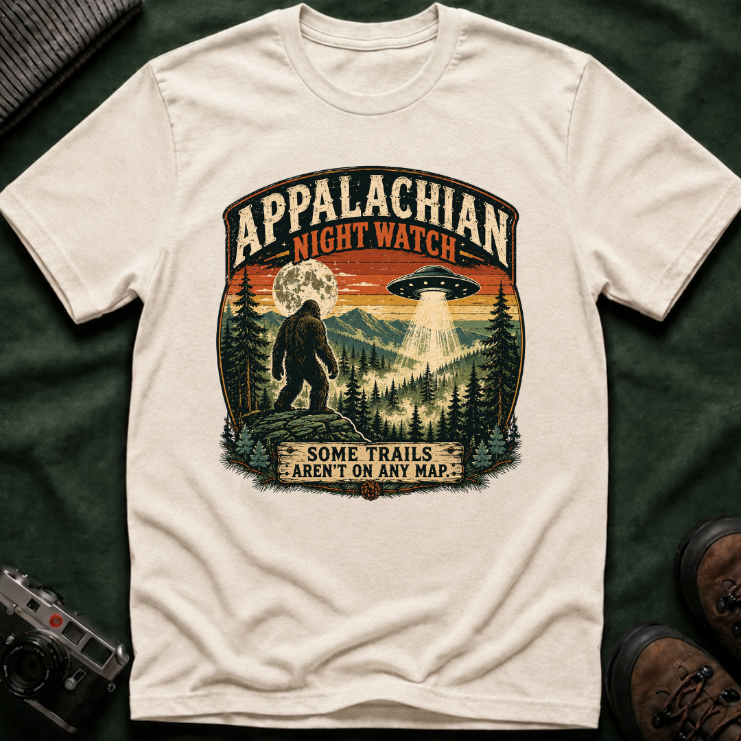 Appalachian Night Watch T-Shirt — Sasquatch UFO Retro Outdoor Tee