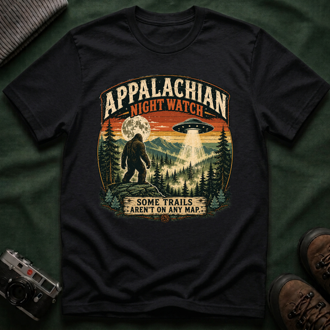 Appalachian Night Watch T-Shirt — Sasquatch UFO Retro Outdoor Tee