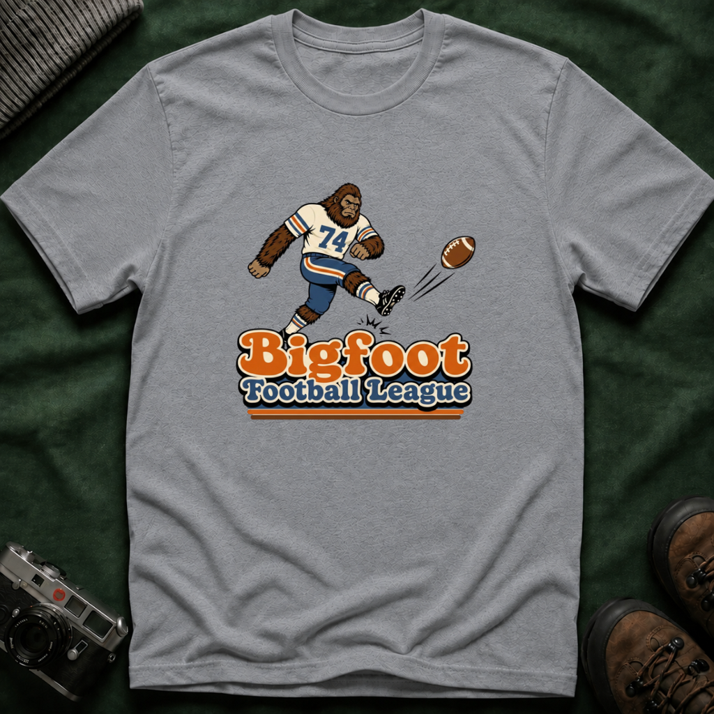 Bigfoot Football League T-Shirt – Vintage Retro Sasquatch Kicker Tee