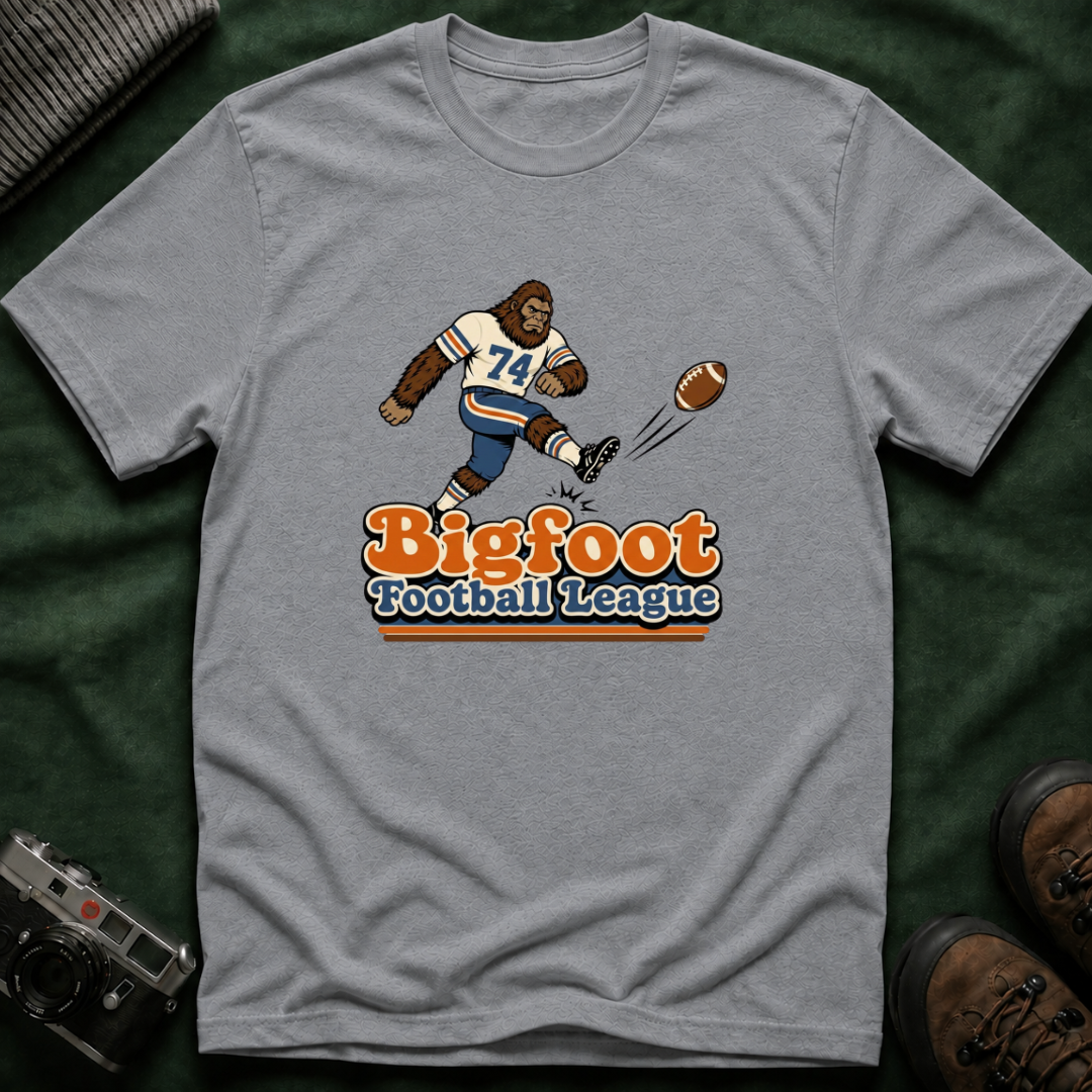 Bigfoot Football League T-Shirt – Vintage Retro Sasquatch Kicker Tee