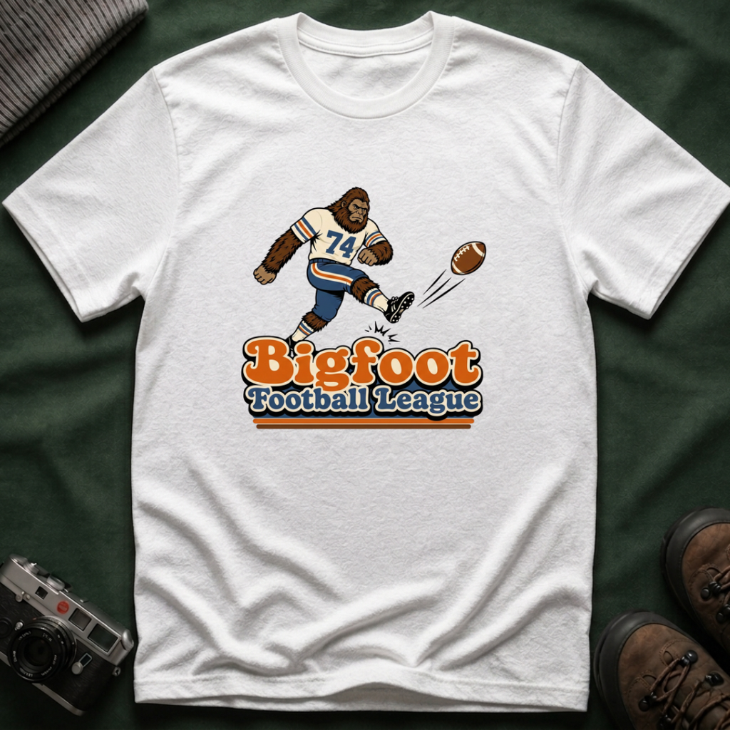 Bigfoot Football League T-Shirt – Vintage Retro Sasquatch Kicker Tee
