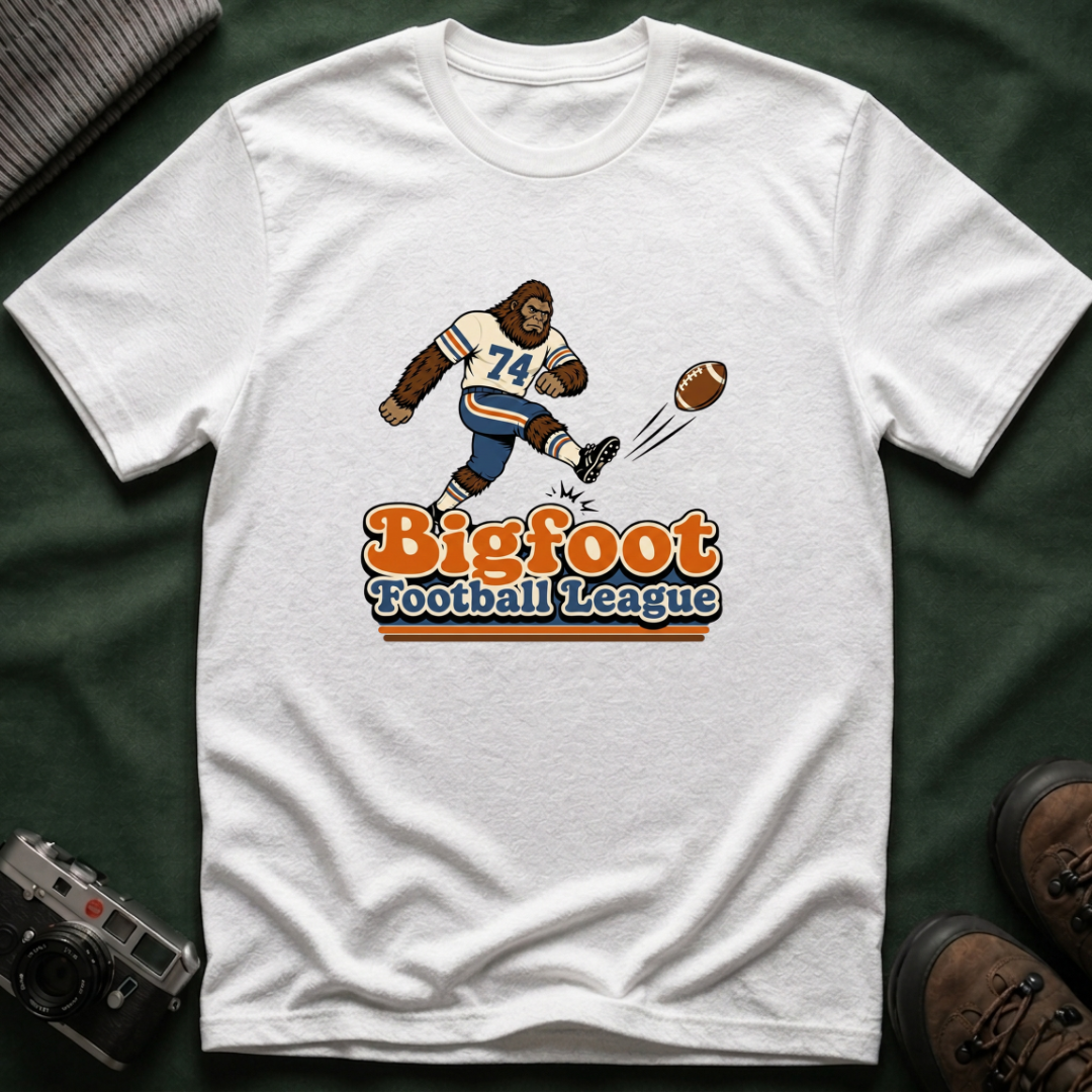 Bigfoot Football League T-Shirt – Vintage Retro Sasquatch Kicker Tee