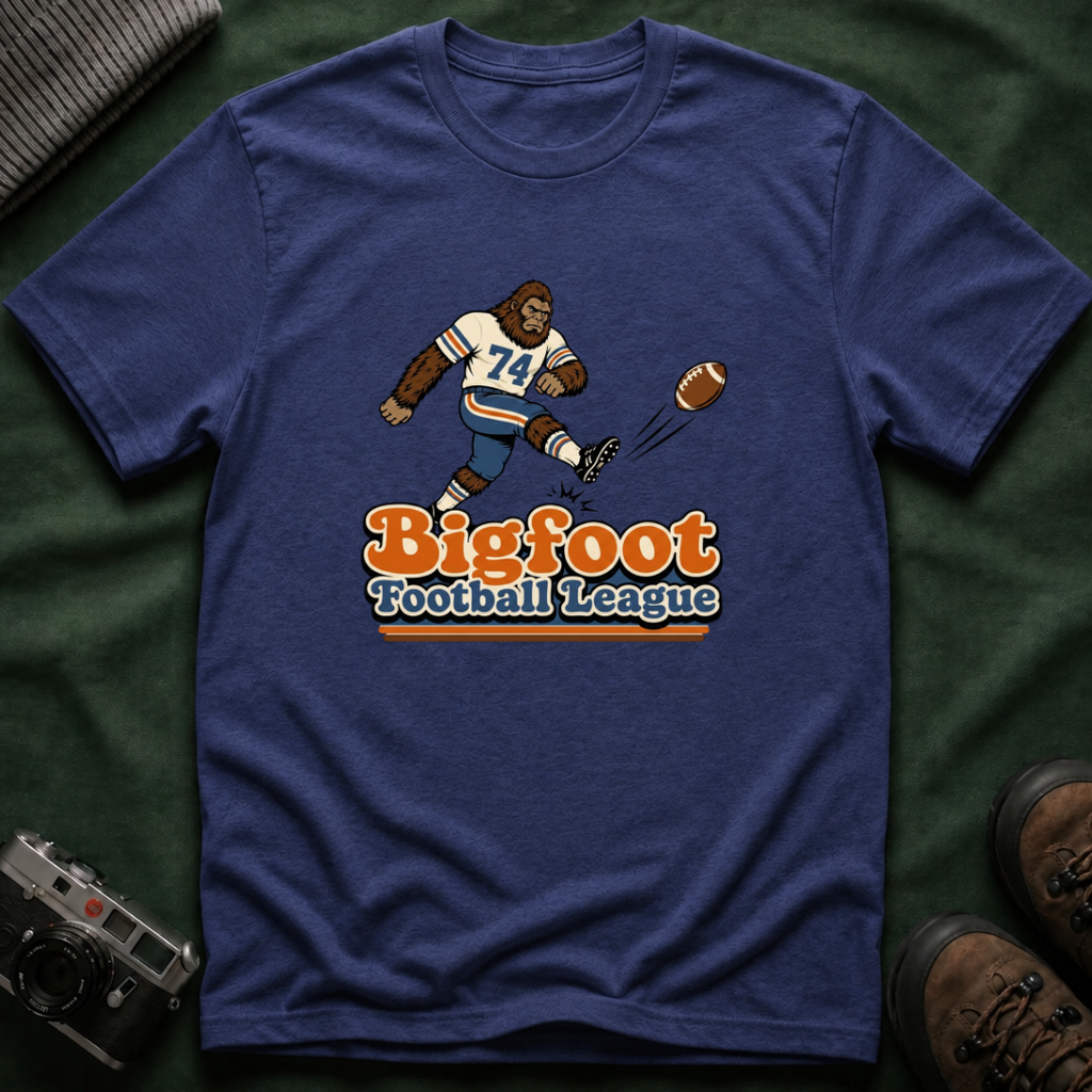 Bigfoot Football League T-Shirt – Vintage Retro Sasquatch Kicker Tee