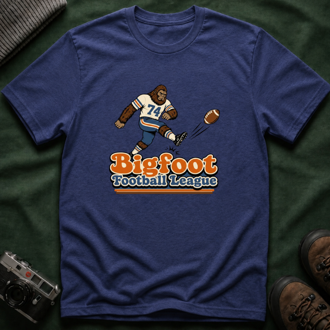 Bigfoot Football League T-Shirt – Vintage Retro Sasquatch Kicker Tee