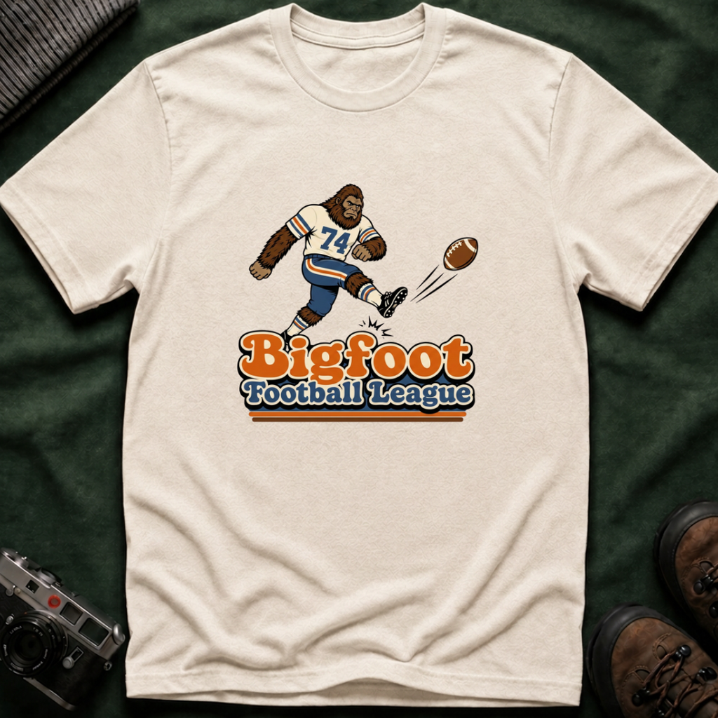 Bigfoot Football League T-Shirt – Vintage Retro Sasquatch Kicker Tee