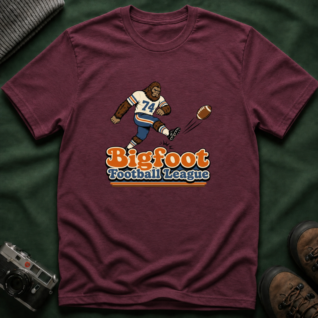 Bigfoot Football League T-Shirt – Vintage Retro Sasquatch Kicker Tee