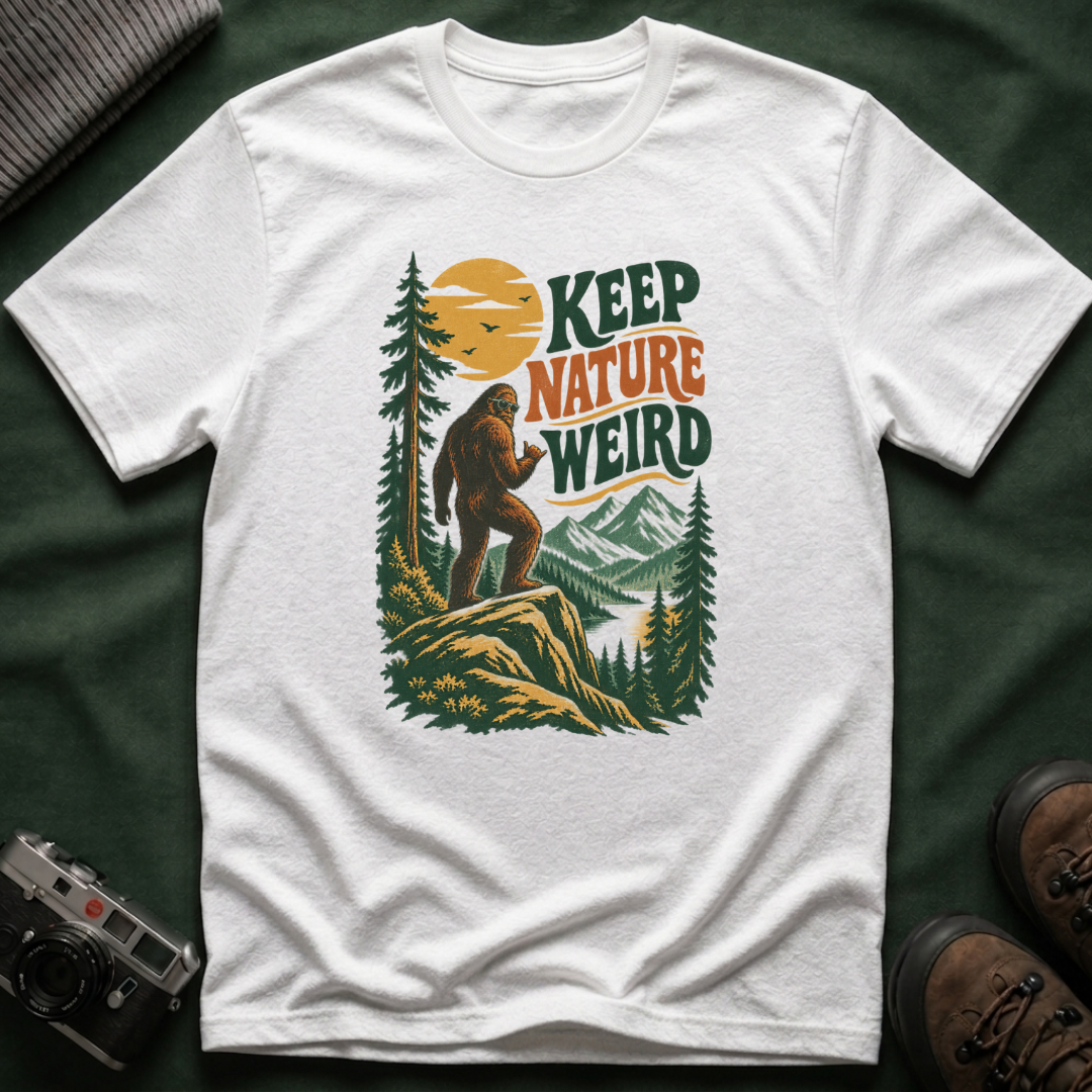 Keep Nature Weird T-Shirt — Retro Bigfoot Outdoor Graphic Tee