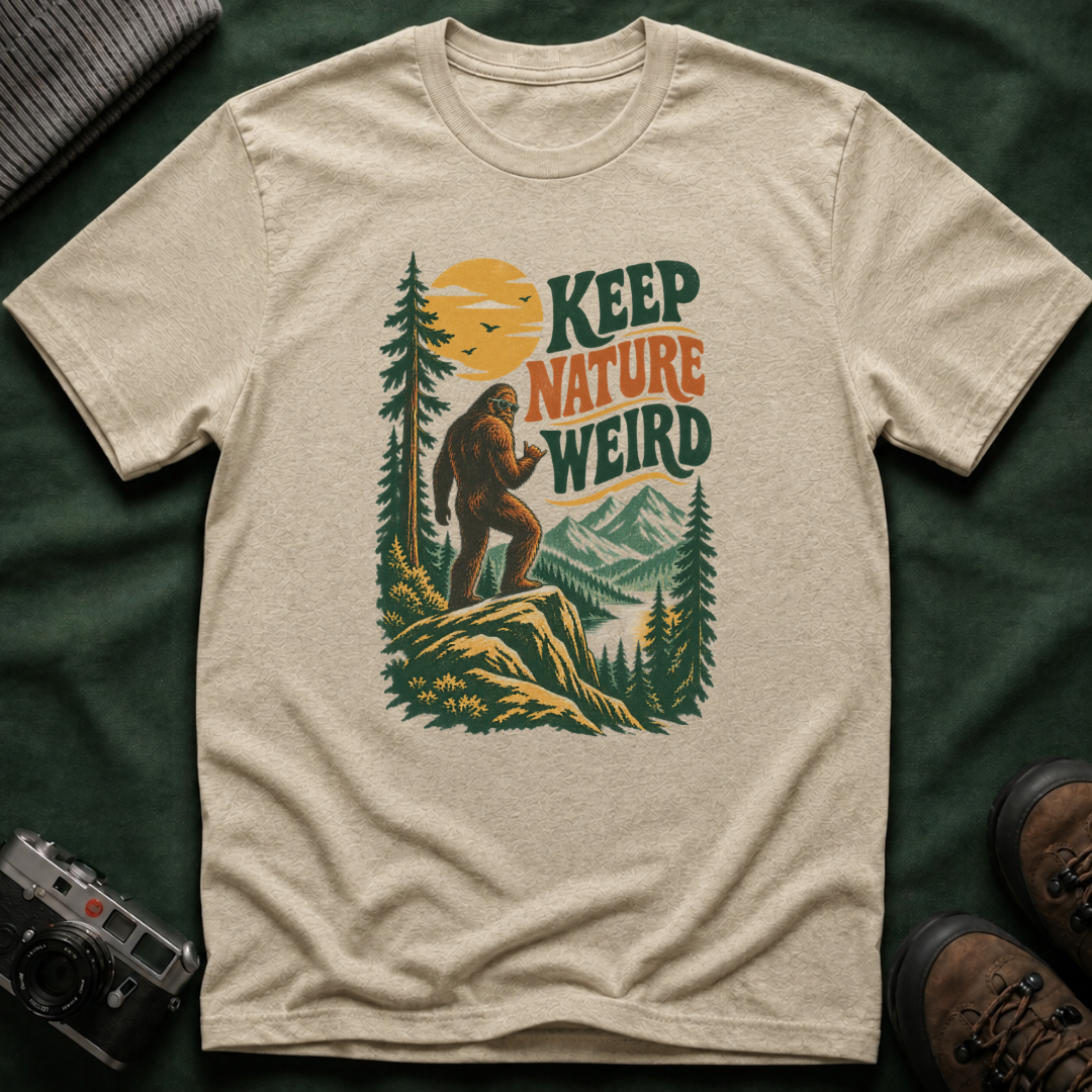Keep Nature Weird T-Shirt — Retro Bigfoot Outdoor Graphic Tee