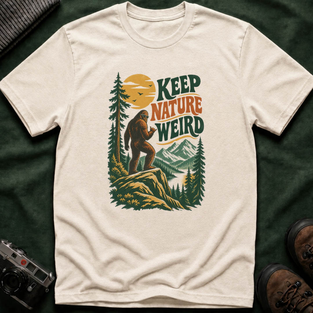 Keep Nature Weird T-Shirt — Retro Bigfoot Outdoor Graphic Tee