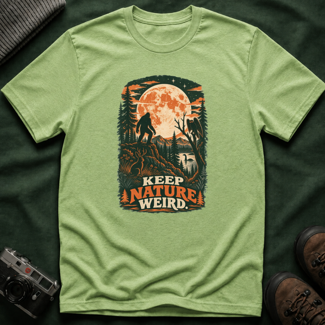 Keep Nature Weird T-Shirt — Bigfoot Forest Moon Graphic Tee