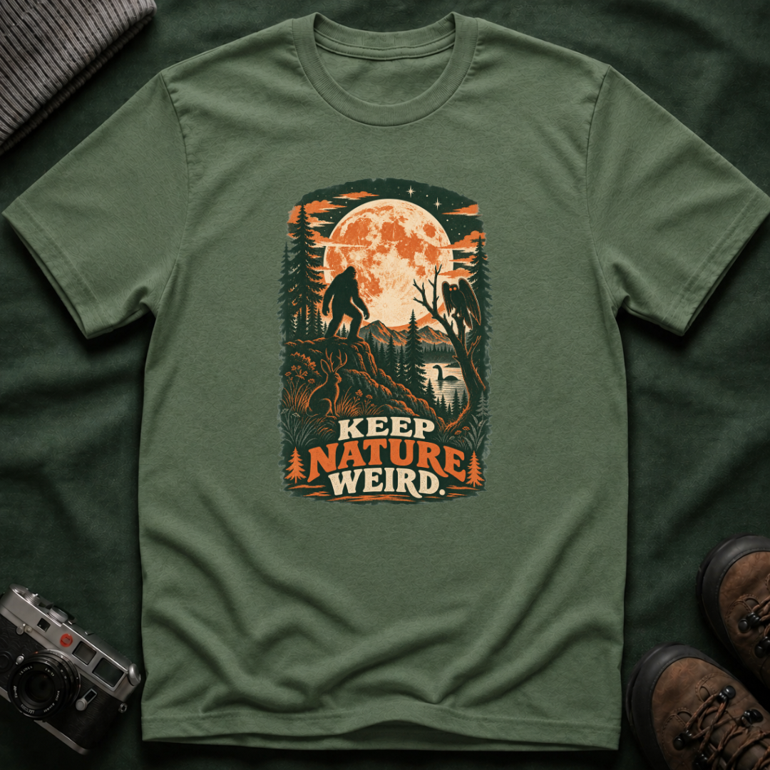Keep Nature Weird T-Shirt — Bigfoot Forest Moon Graphic Tee