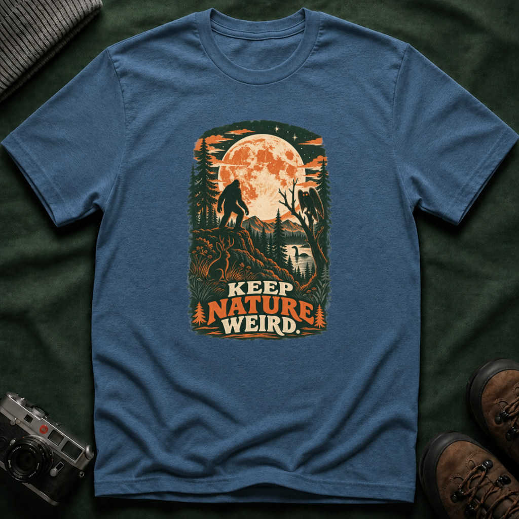 Keep Nature Weird T-Shirt — Bigfoot Forest Moon Graphic Tee