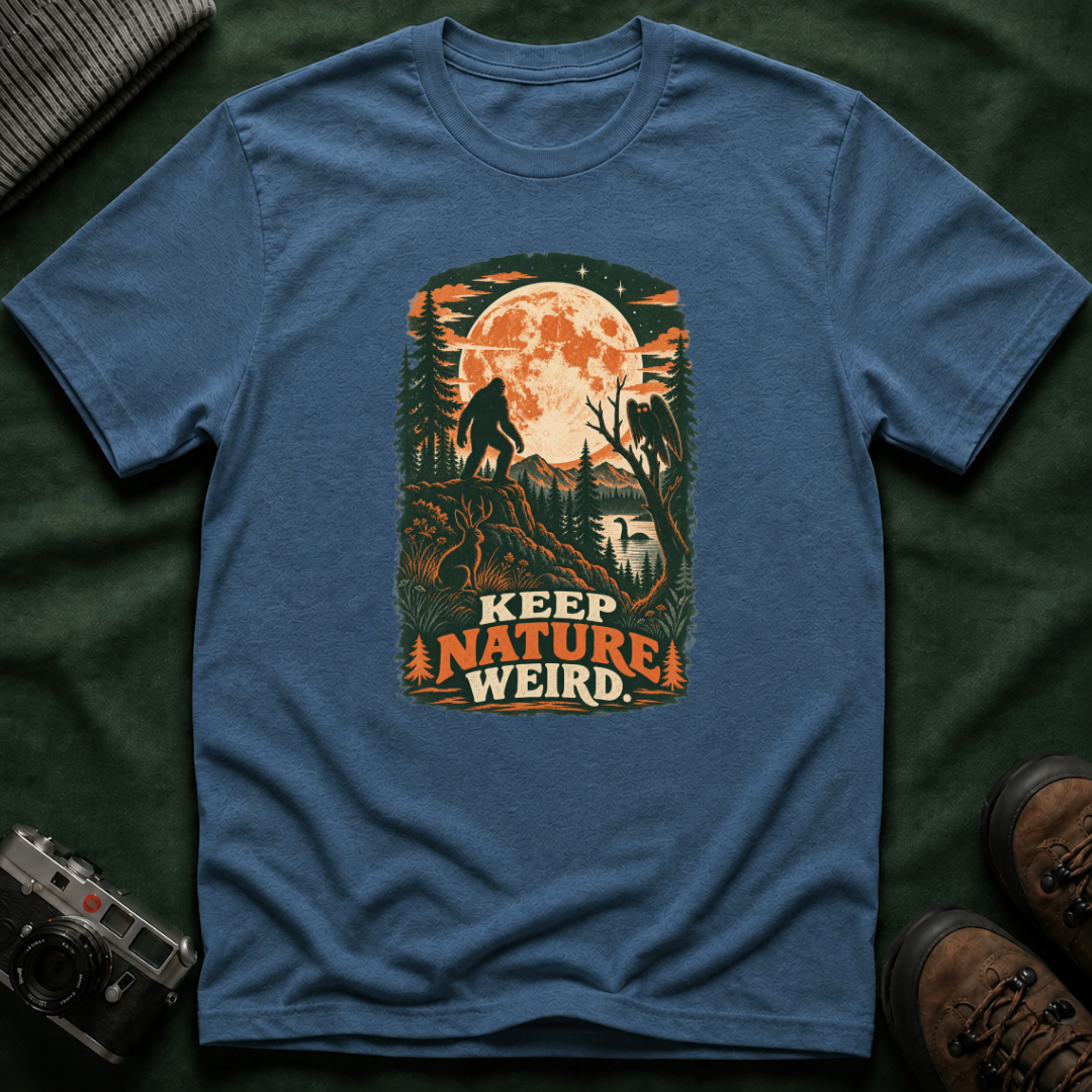 Keep Nature Weird T-Shirt — Bigfoot Forest Moon Graphic Tee