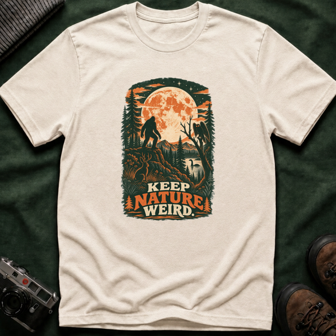 Keep Nature Weird T-Shirt — Bigfoot Forest Moon Graphic Tee