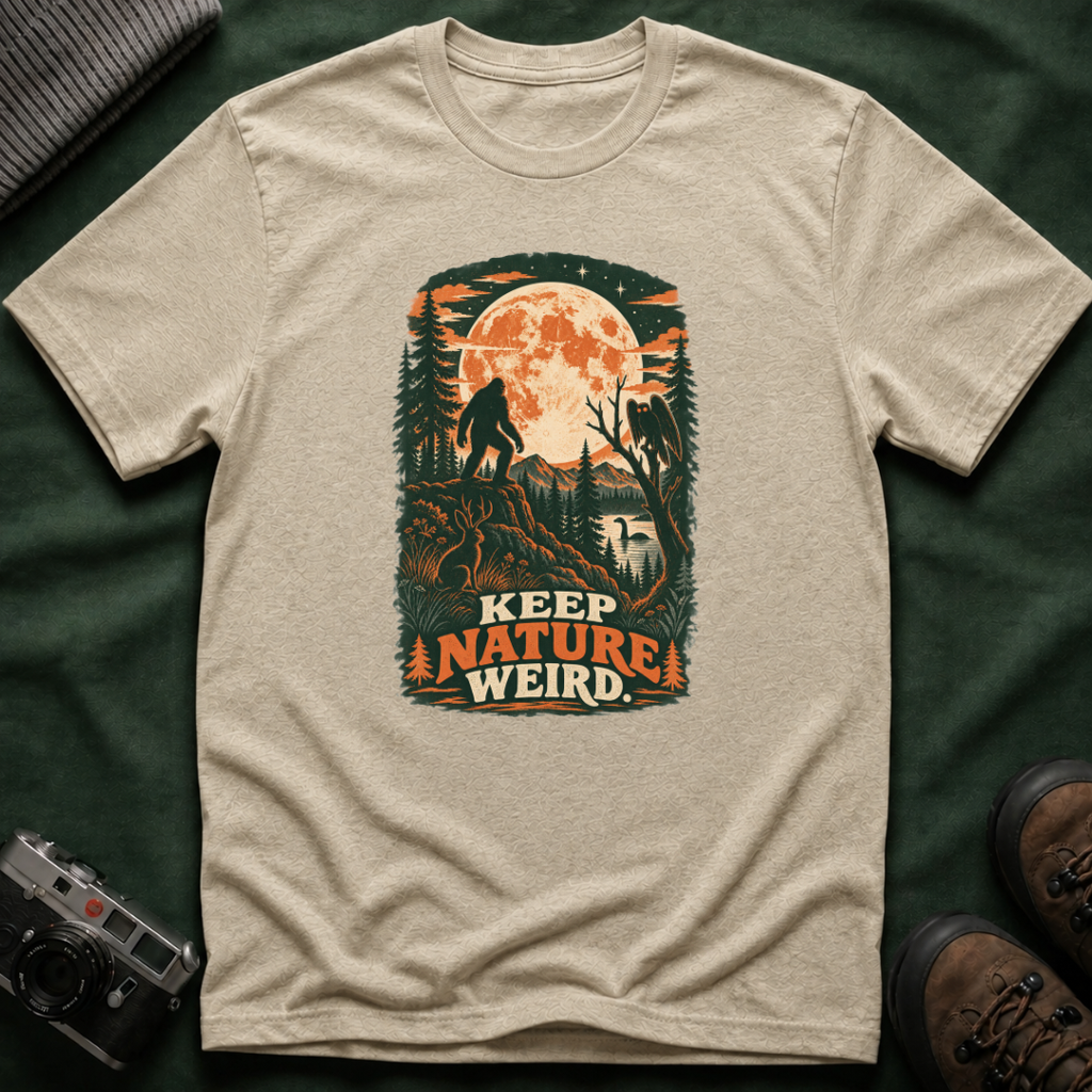 Keep Nature Weird T-Shirt — Bigfoot Forest Moon Graphic Tee