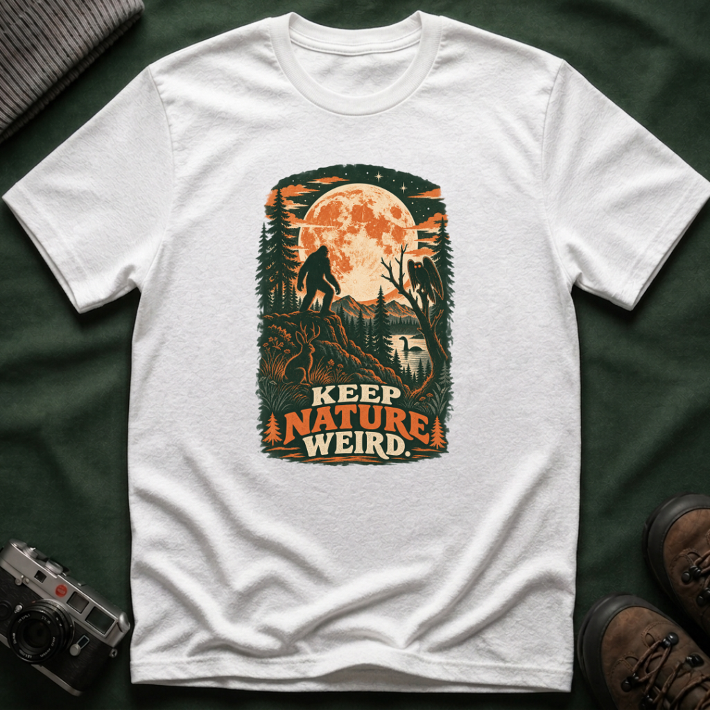 Keep Nature Weird T-Shirt — Bigfoot Forest Moon Graphic Tee