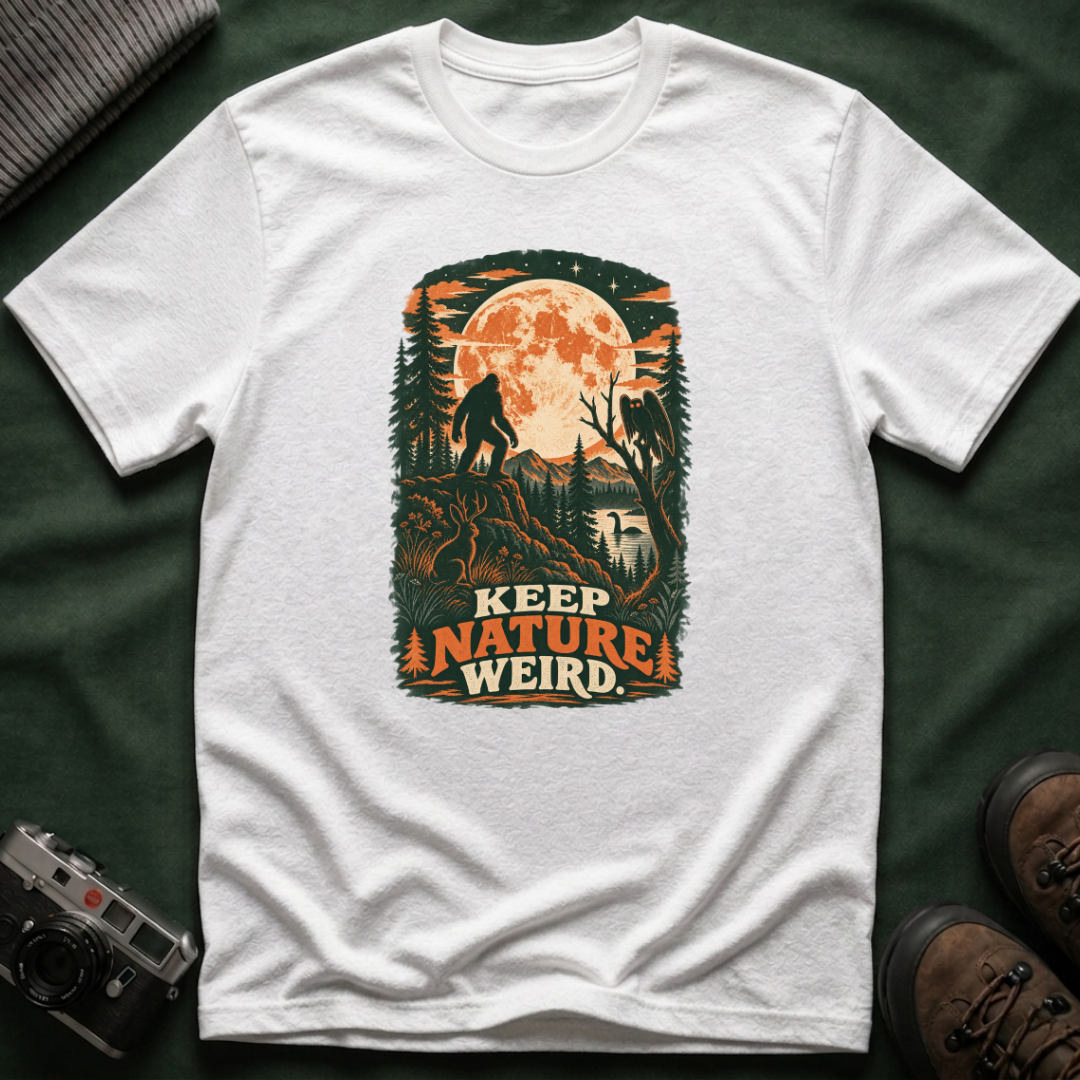 Keep Nature Weird T-Shirt — Bigfoot Forest Moon Graphic Tee