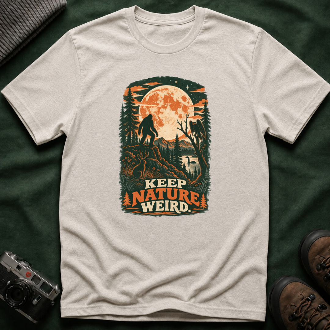 Keep Nature Weird T-Shirt — Bigfoot Forest Moon Graphic Tee
