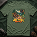 Cryptid Picnic T-Shirt — 'Keep Nature Weird' Bigfoot & Alien Camping Graphic Tee