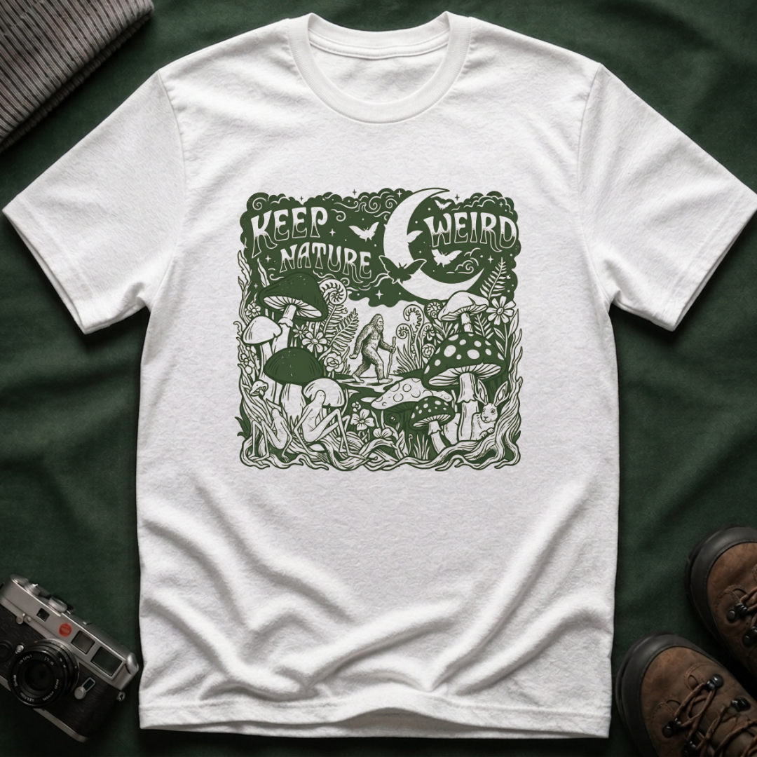 Keep Nature Weird T-Shirt — Mushroom & Moon Vintage Eco Graphic Tee