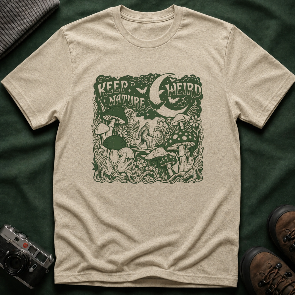 Keep Nature Weird T-Shirt — Mushroom & Moon Vintage Eco Graphic Tee