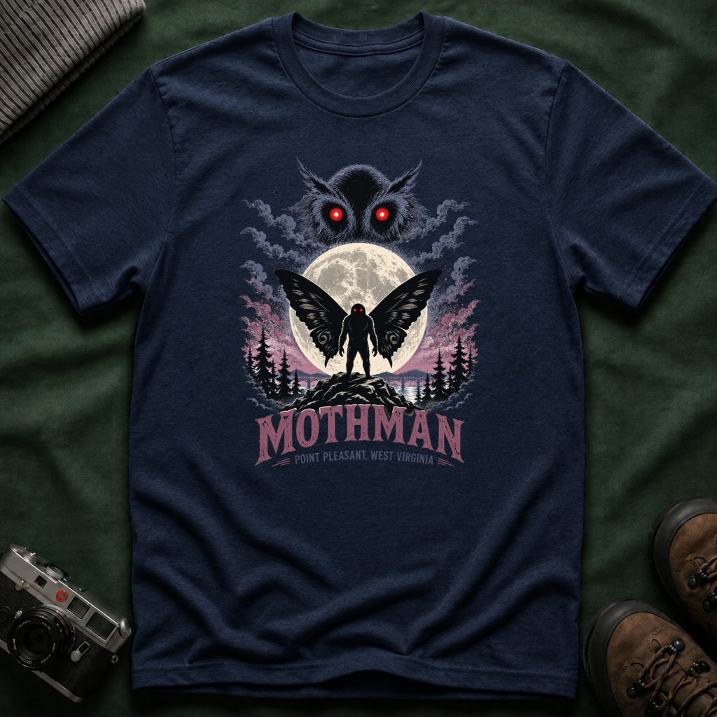 Mothman Graphic T-Shirt — Red-Eyed Mothman Moon Illustration