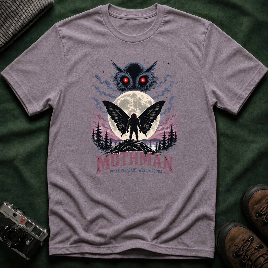 Mothman Graphic T-Shirt — Red-Eyed Mothman Moon Illustration