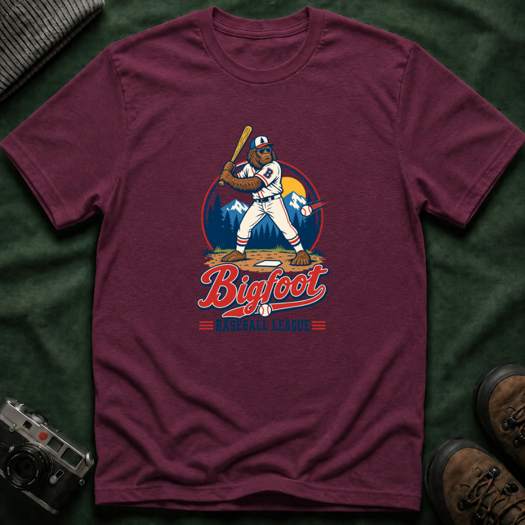 Bigfoot Baseball T-Shirt — Retro Sasquatch Player Graphic Tee