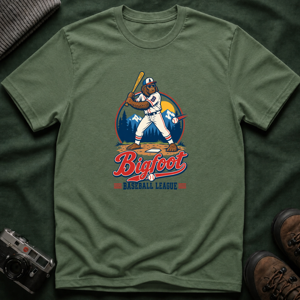 Bigfoot Baseball T-Shirt — Retro Sasquatch Player Graphic Tee